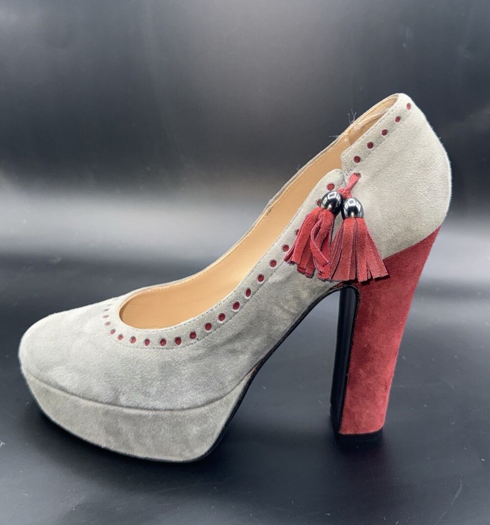 VTG 90s Y2K Fornarina Italy Gray Suede Platform Pumps Tassel Women’s 38 US 7.5-8